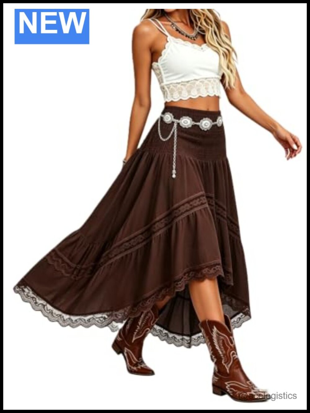 Flowy A-Line Maxi Skirt High Waist Tiered Boho Long Skirt